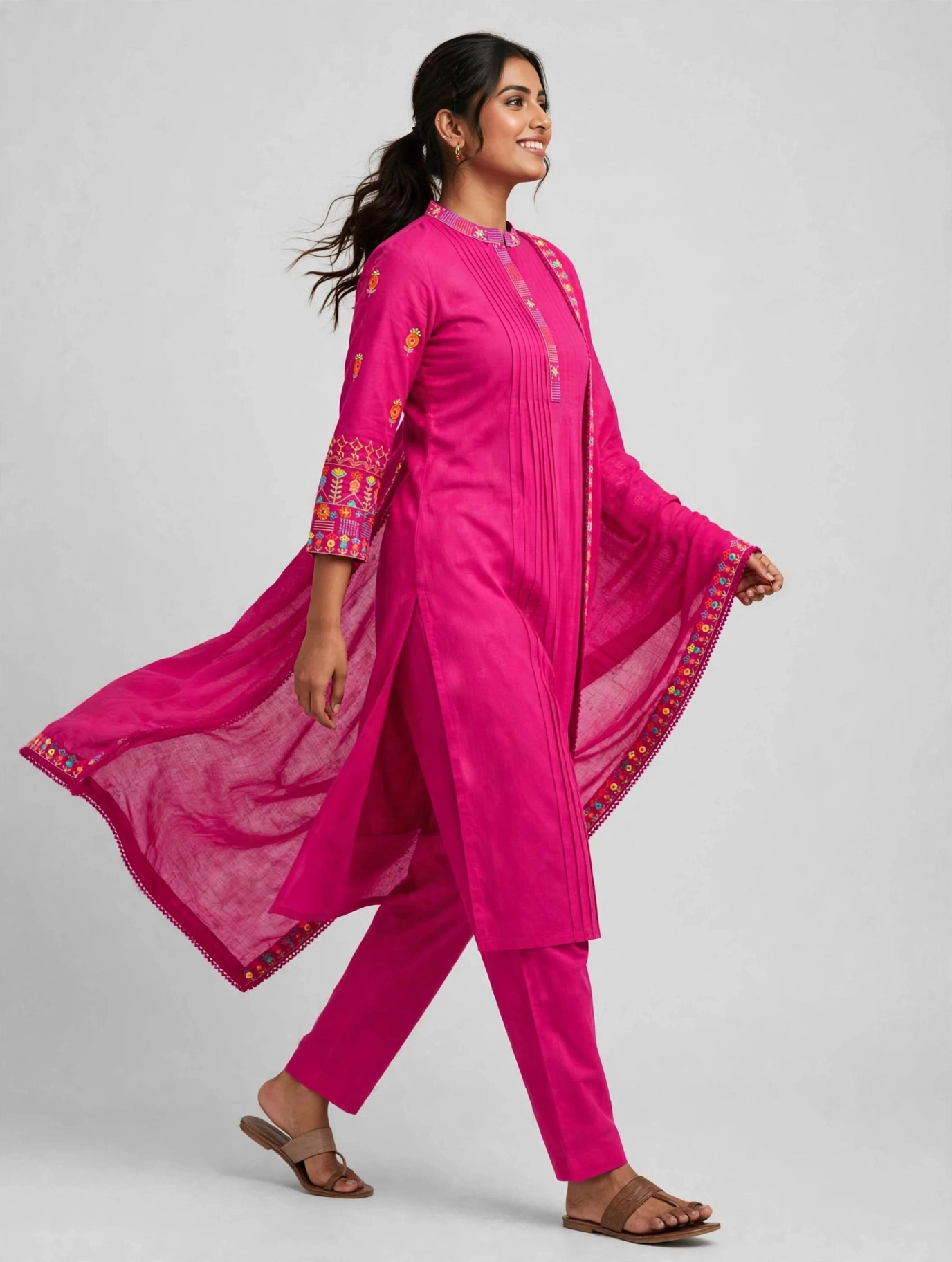 Embroidered Round Neck Kurta & Palazzos