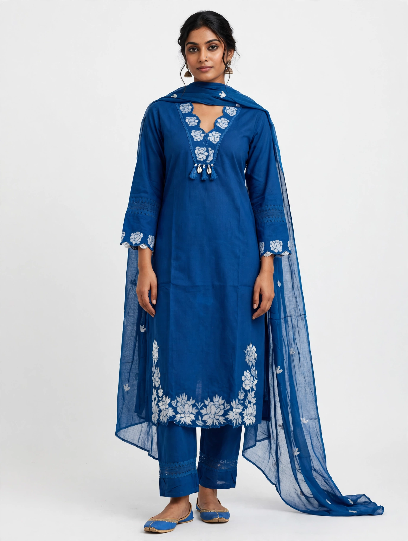 Women Floral Embroidered Kurta with Trousers & Dupatta