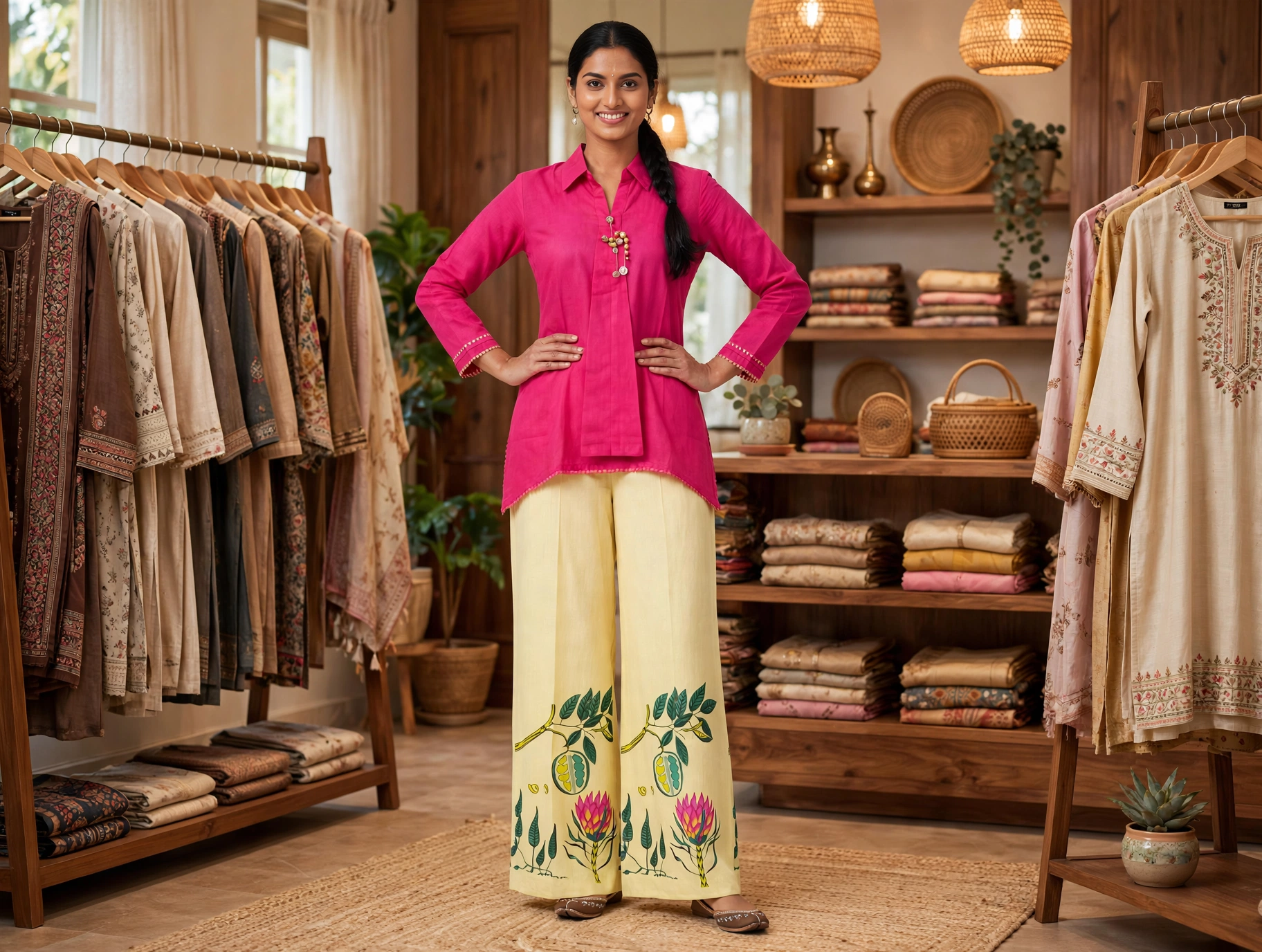 Women Floral Regular Pure Cotton Kurti with Palazzos