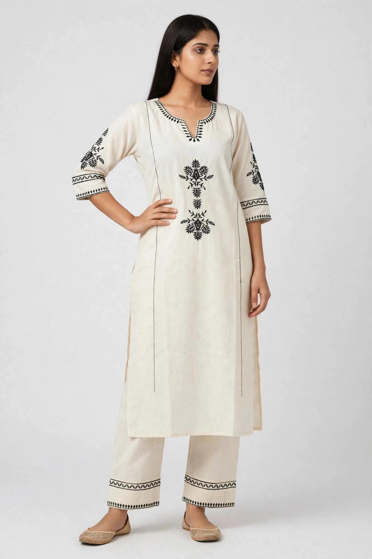 Women Ethnic Motifs Embroidered Regular Thread Work Pure Cotton Kurta with Trousers